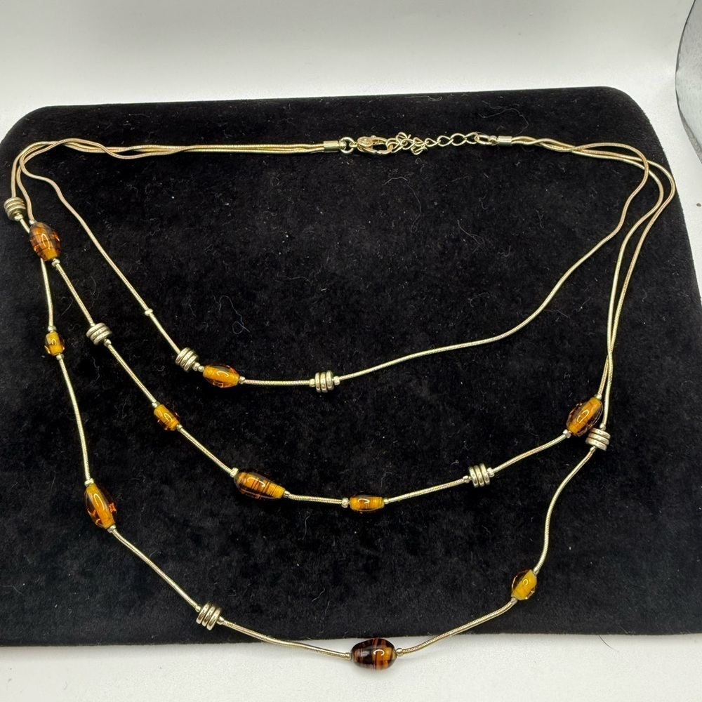 Monet Gold Tone Root Beer Glass MultiStrand Necklace